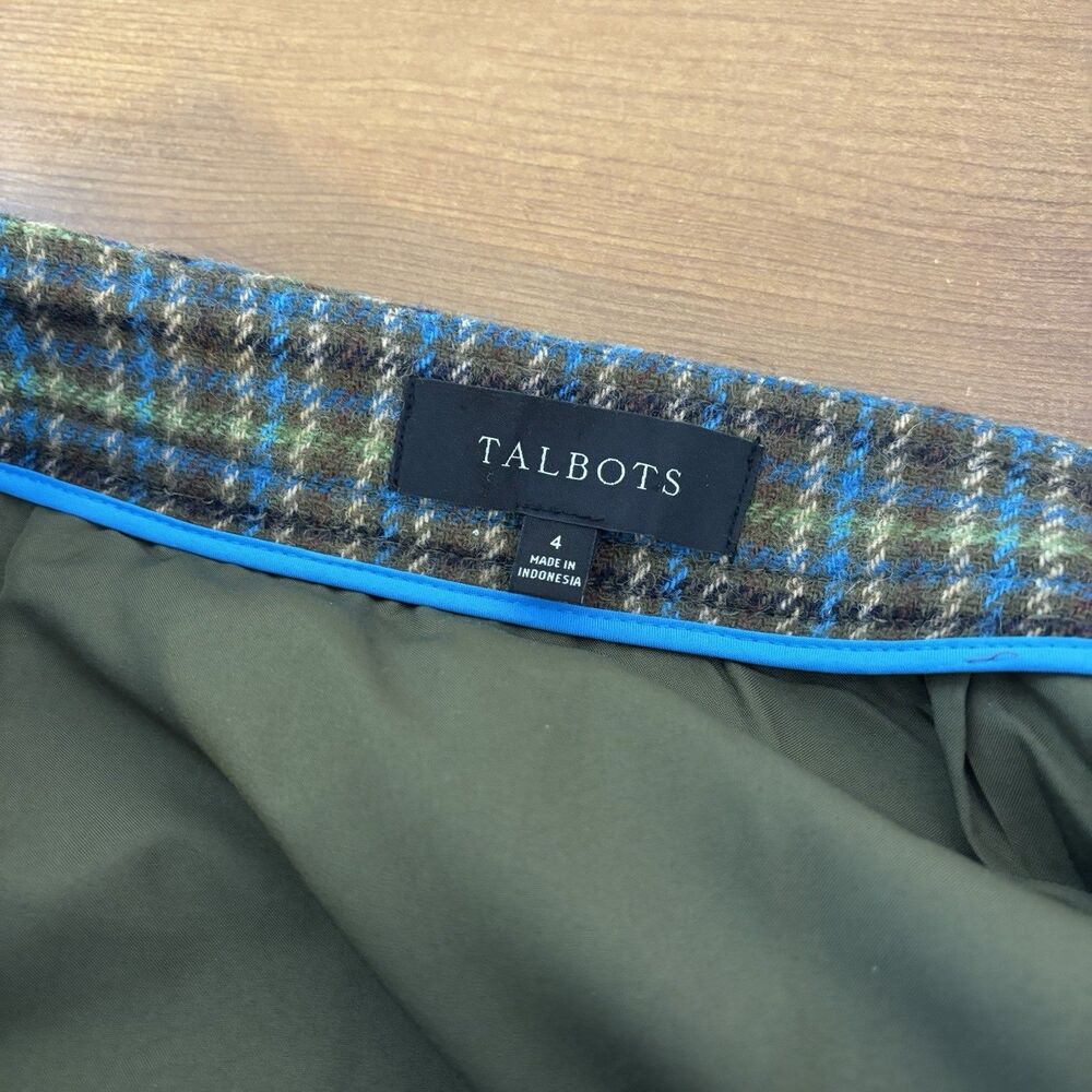 Talbots Womens 4 Fringe Trim Wool Blend Faux Wrap Skirt Green Plaid - Picture 4 of 8